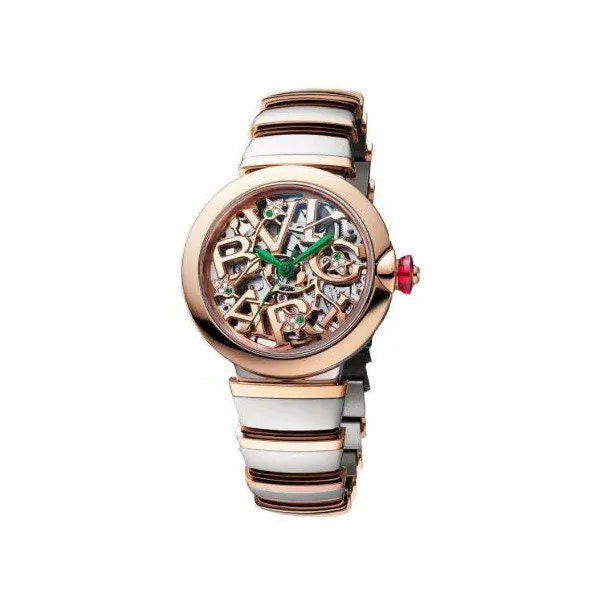 Bvlgari Lvcea Skeleton 33Mm Stainless Steel/18Kt Rose Gold Ladies Watch