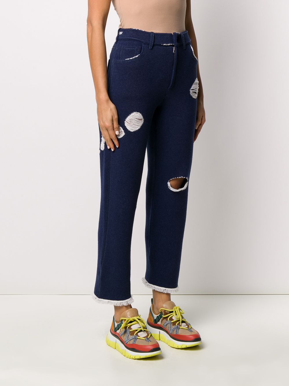 Barrie denim-inspired knitted boyfriend trousers