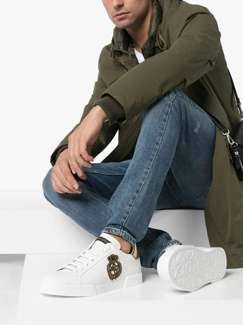 Dolce & gabbana Portofino logo crest leather sneakers