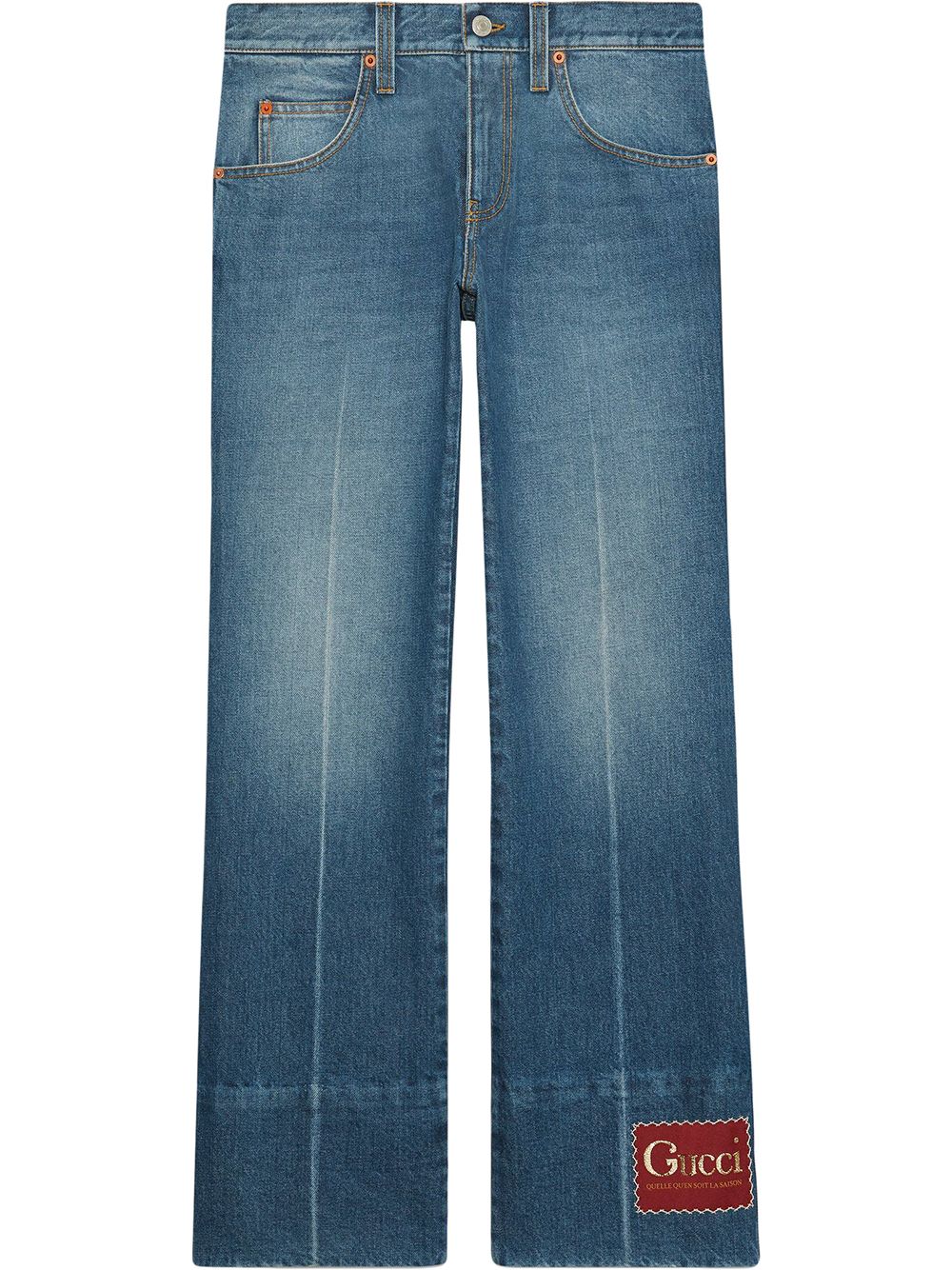 Gucci kick-flare logo-patch jeans