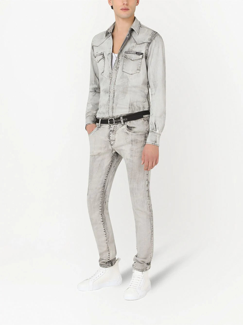 Dolce & gabbana bleach wash denim shirt