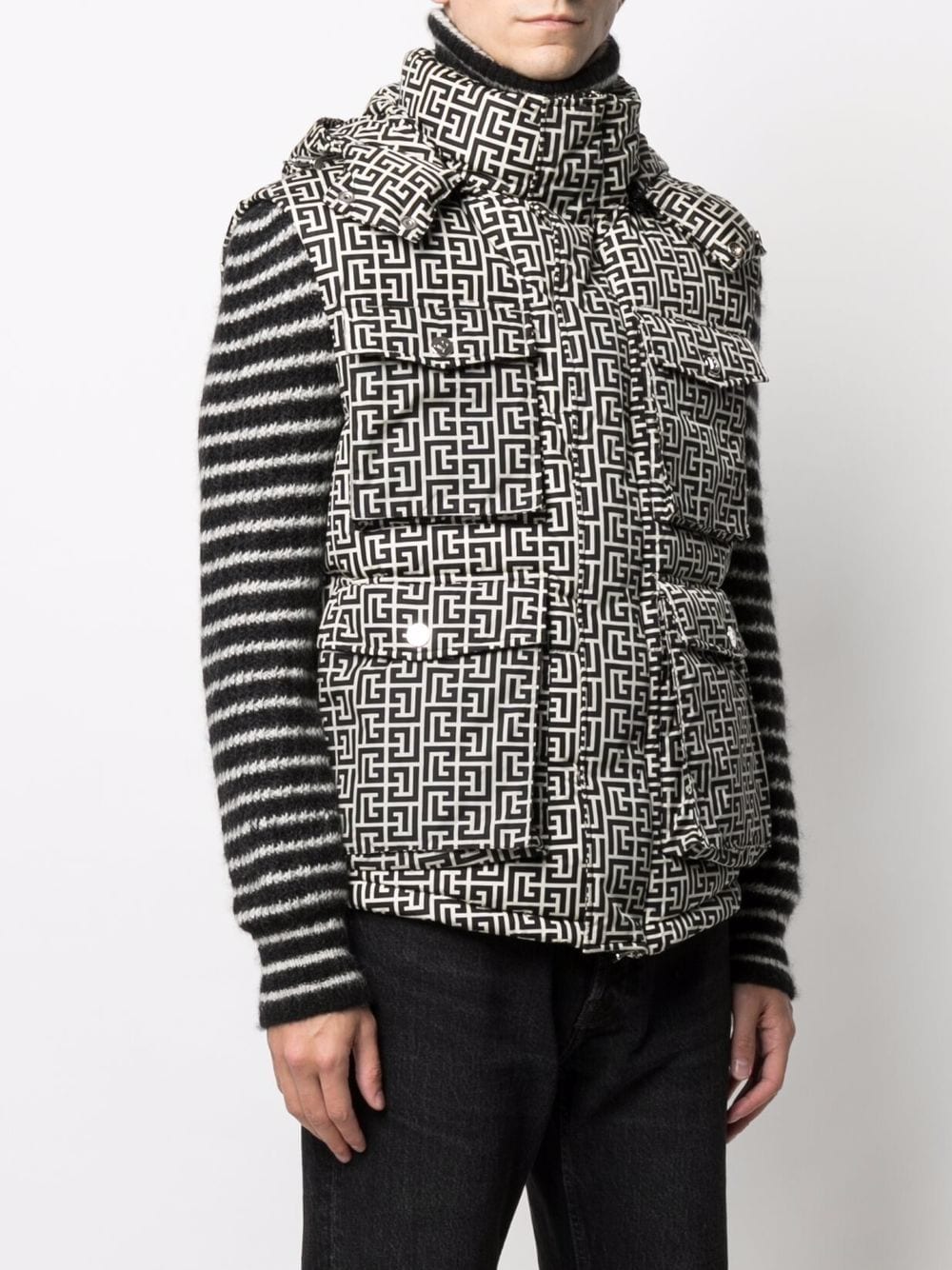Balmain monogram-pattern padded sleeveless jacket - Image 3