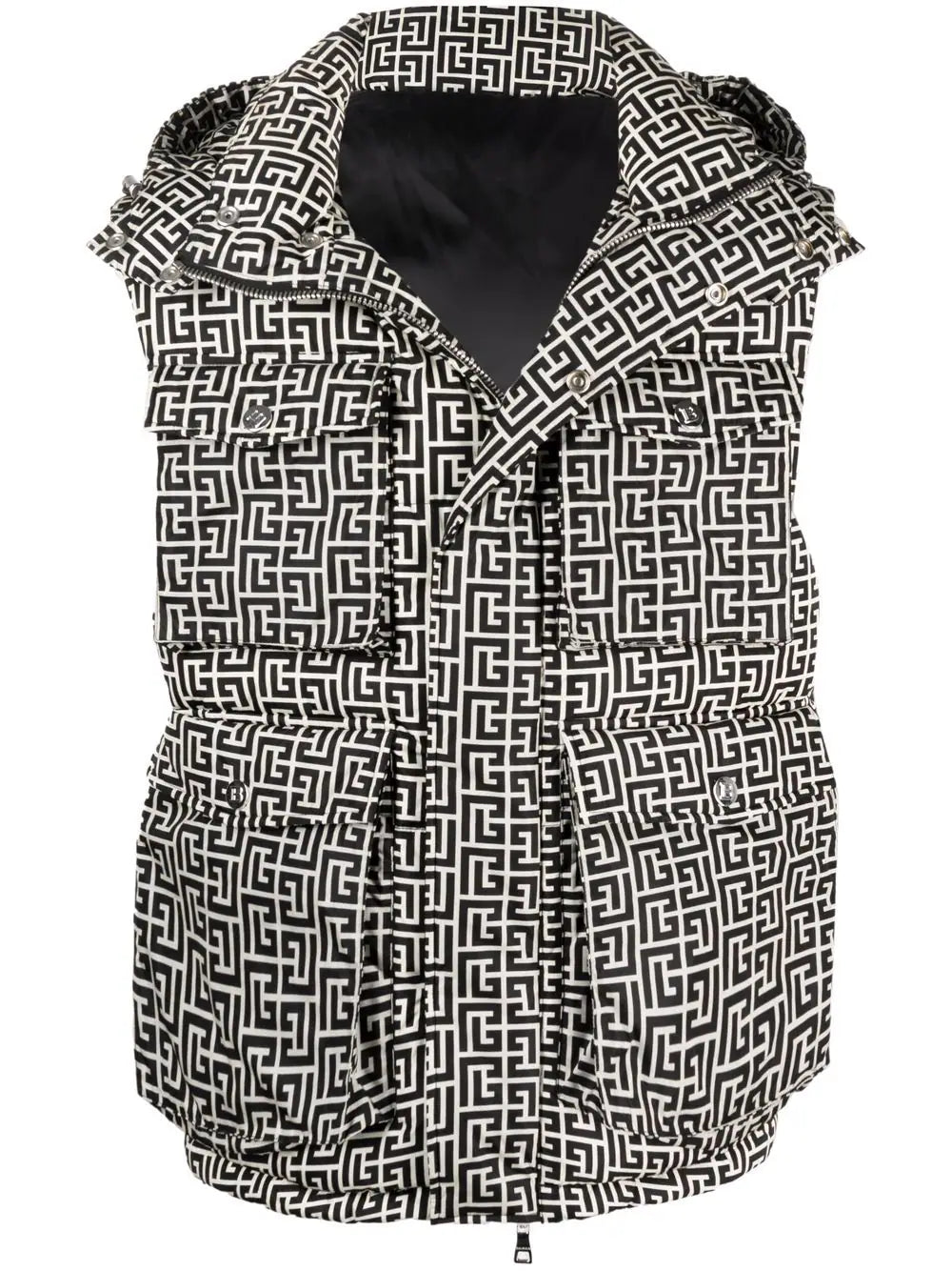 Balmain monogram-pattern padded sleeveless jacket