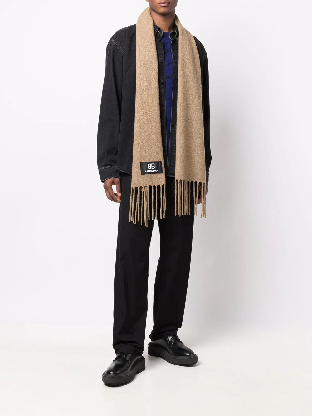 Balenciaga logo patch fringed scarf