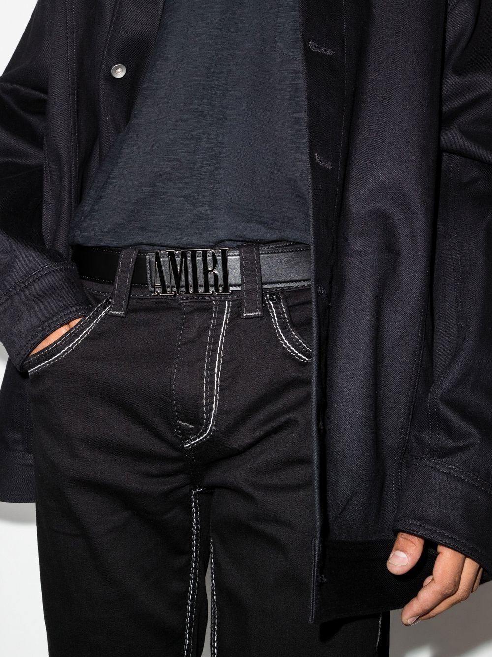 Amiri logo-buckle leather belt