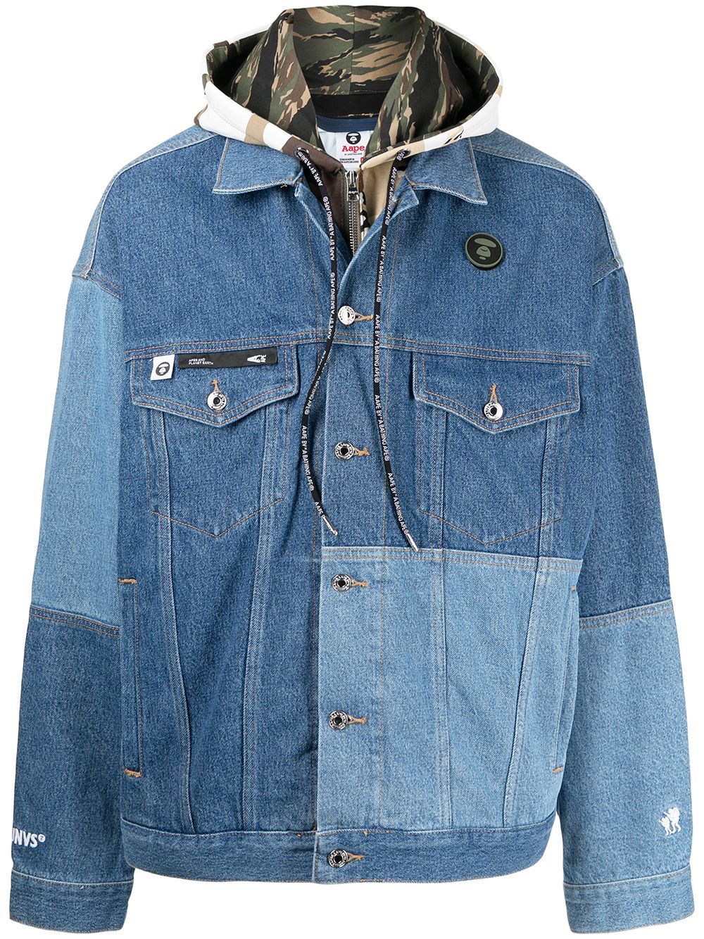 AAPE BY *A BATHING APE®  patchwork hooded denim jacket