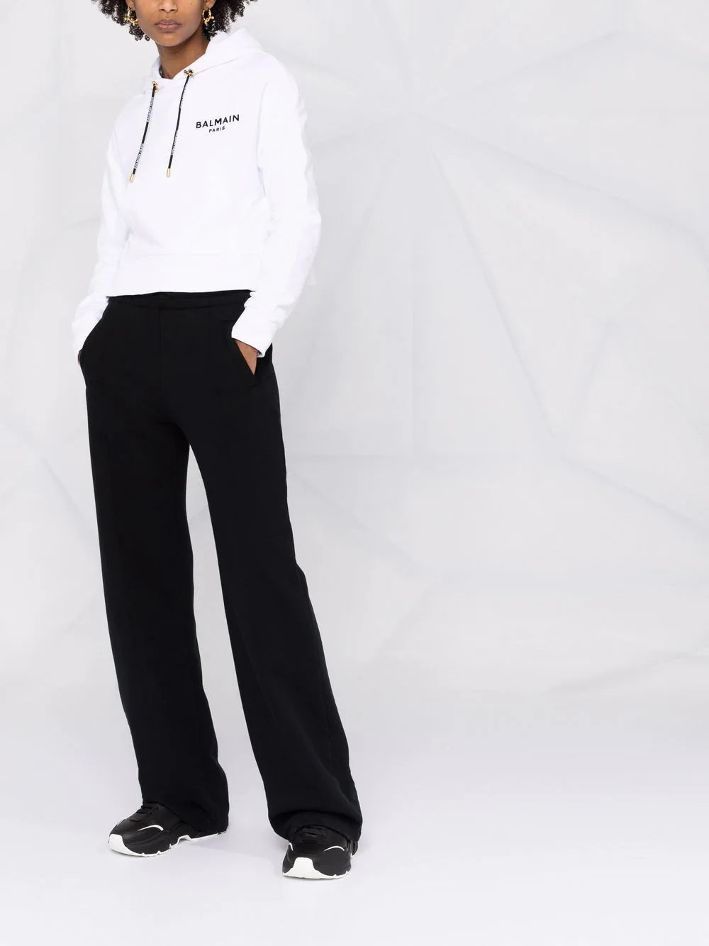 Balmain  logo-print cropped hoodie