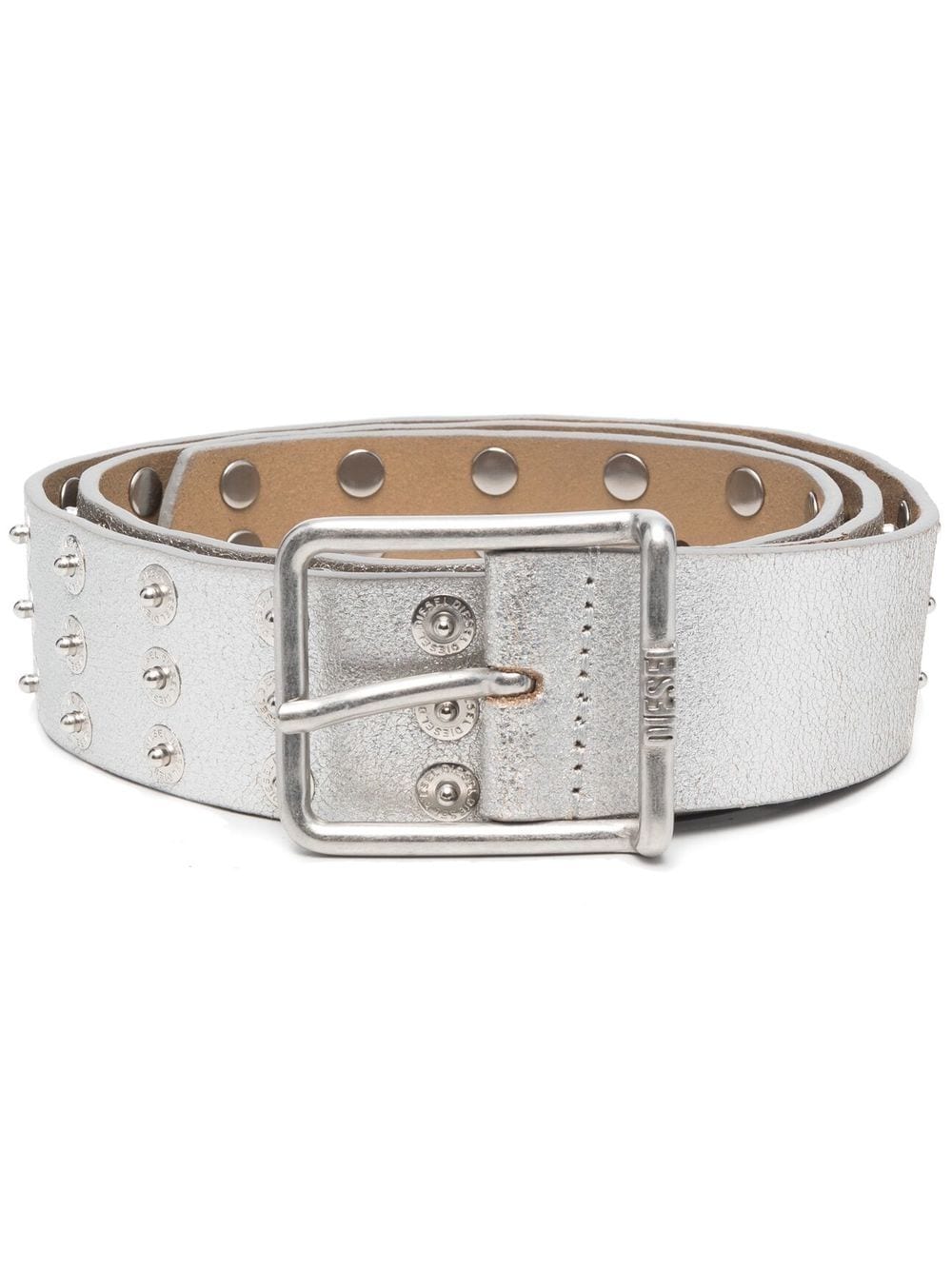 Diesel logo-studded metallic leather belt