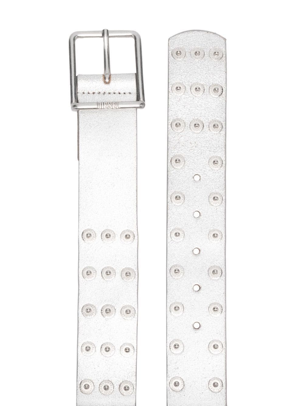 Diesel logo-studded metallic leather belt