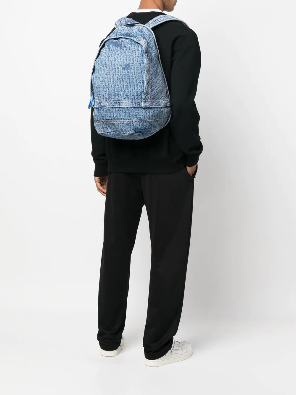 Diesel faded-effect logo-print denim backpack