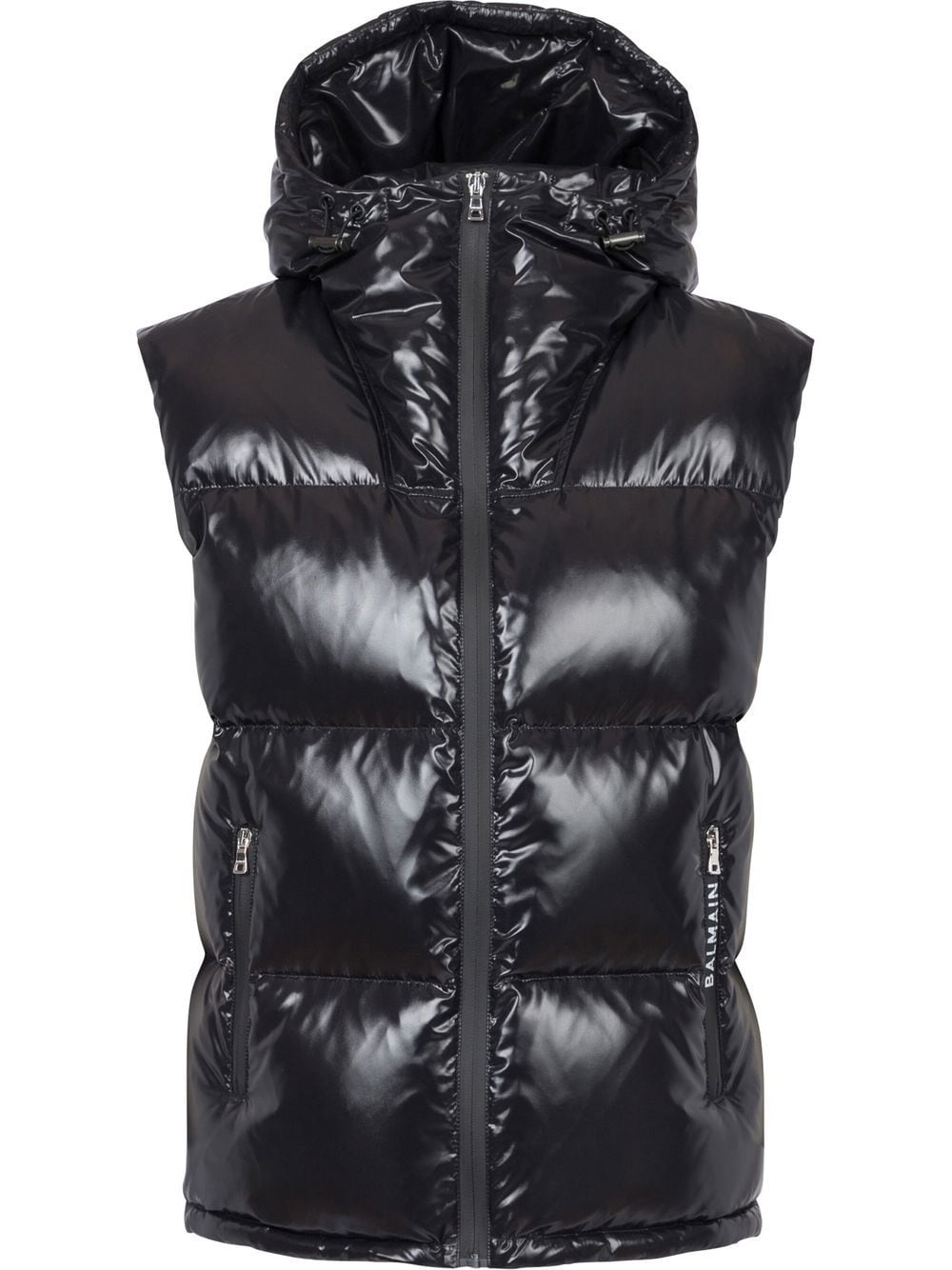 Balmain puffer hooded sleeveless jacket