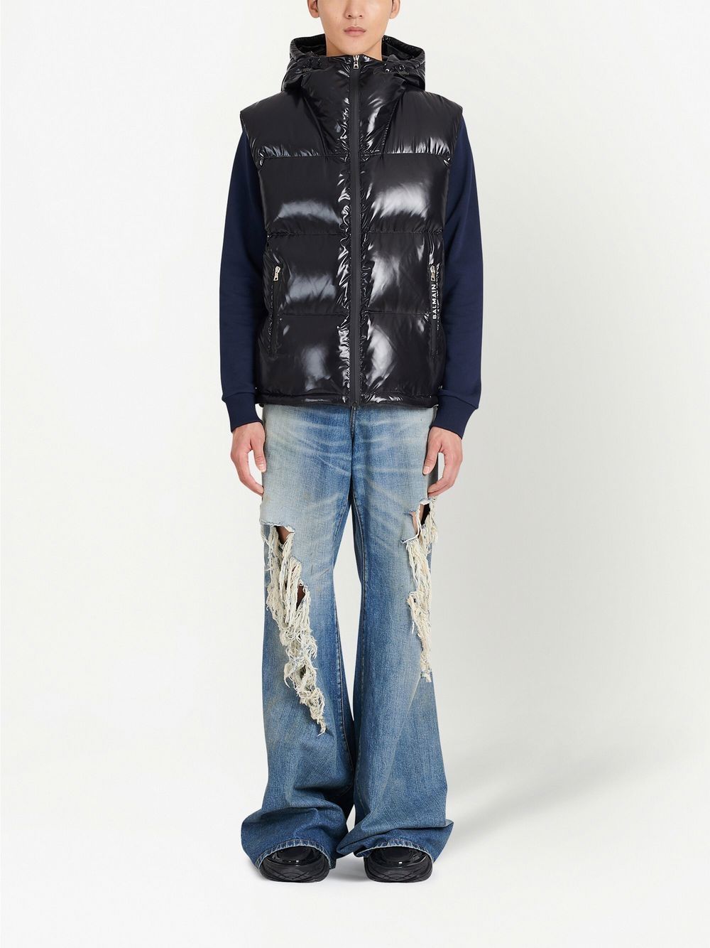 Balmain puffer hooded sleeveless jacket