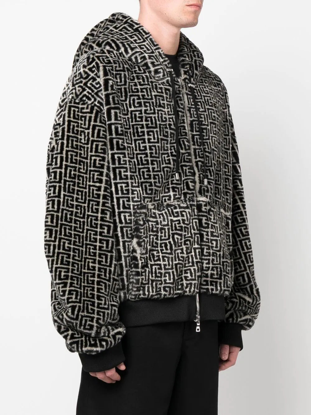 Balmain  monogram-pattern hooded jacket