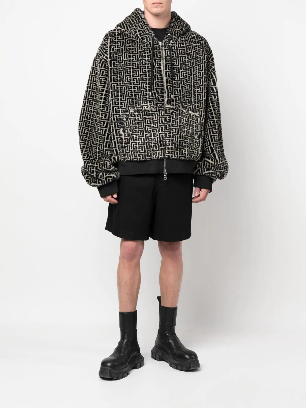 Balmain  monogram-pattern hooded jacket