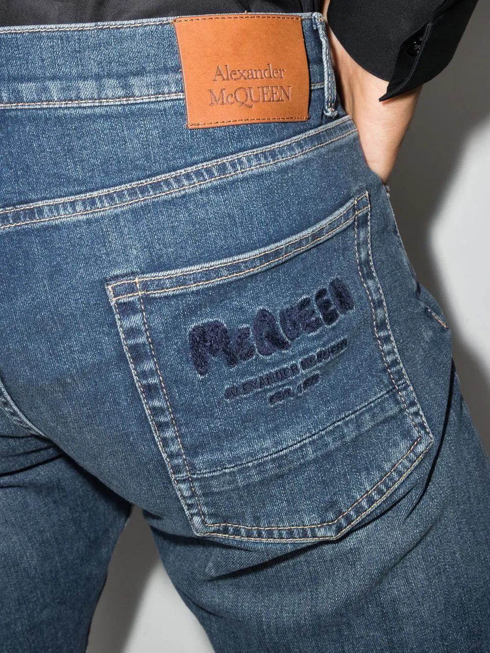 Alexander McQueen embroidered-logo straight-leg jeans