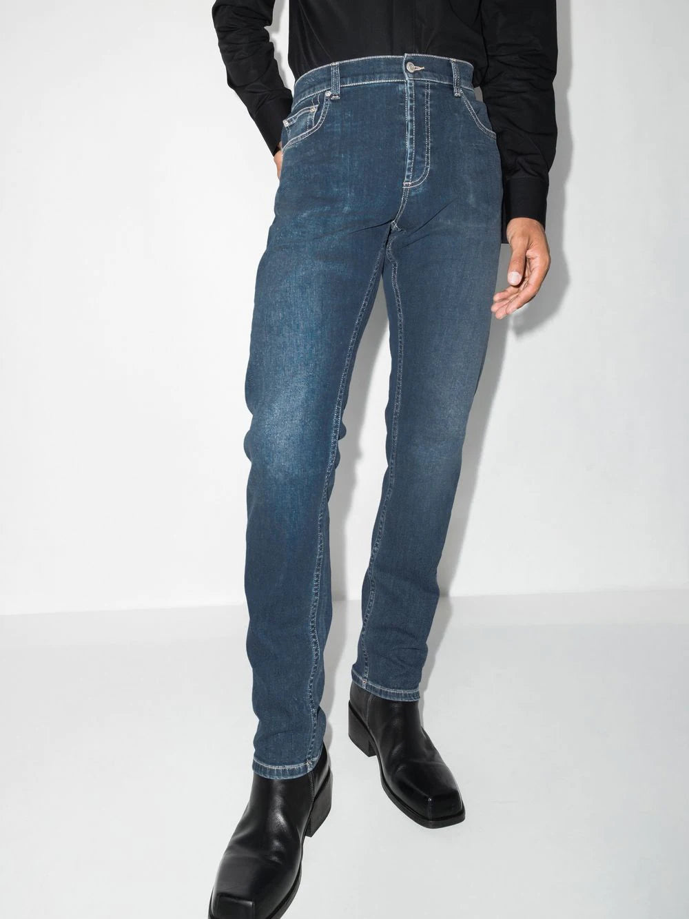 Alexander McQueen embroidered-logo straight-leg jeans