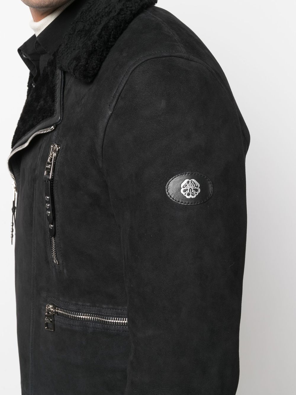 Alexander McQueen logo-patch shearling biker jacket