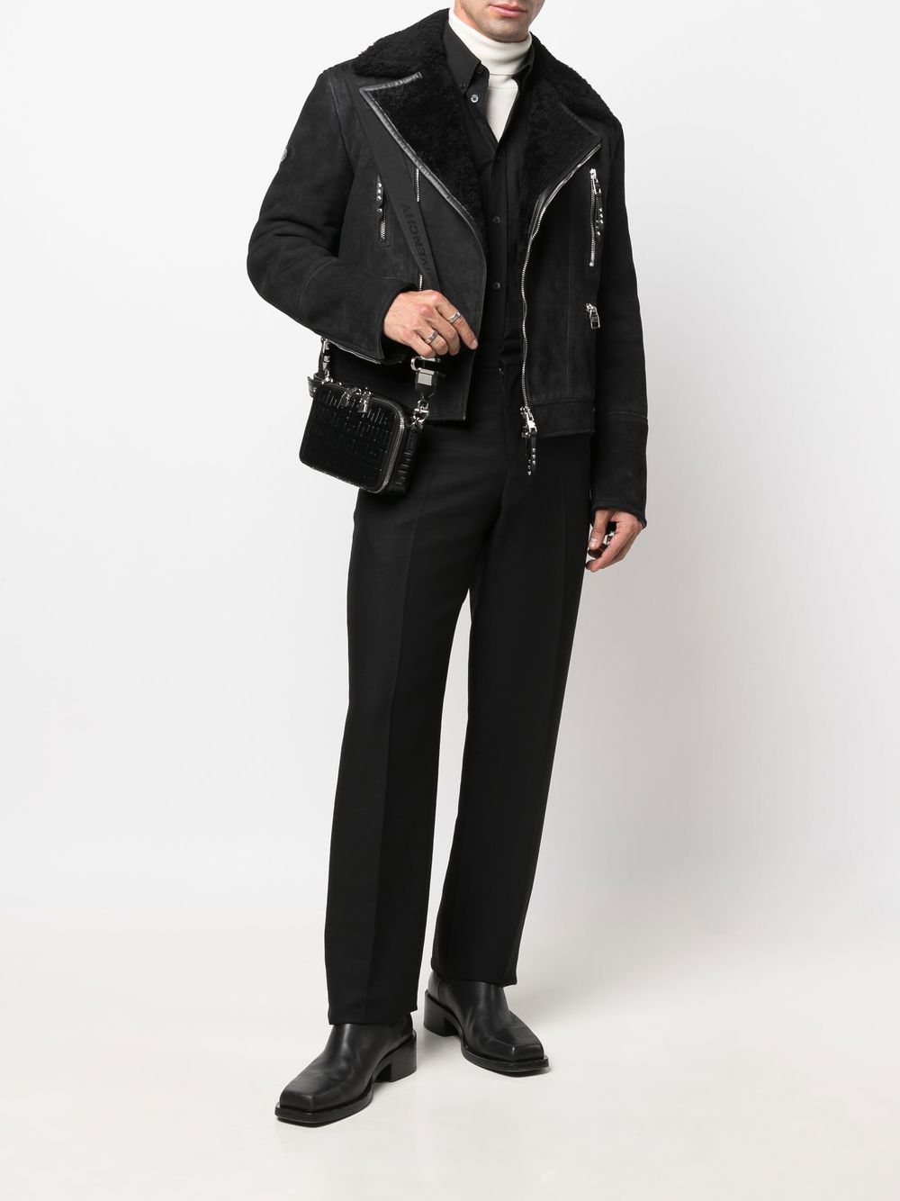 Alexander McQueen logo-patch shearling biker jacket