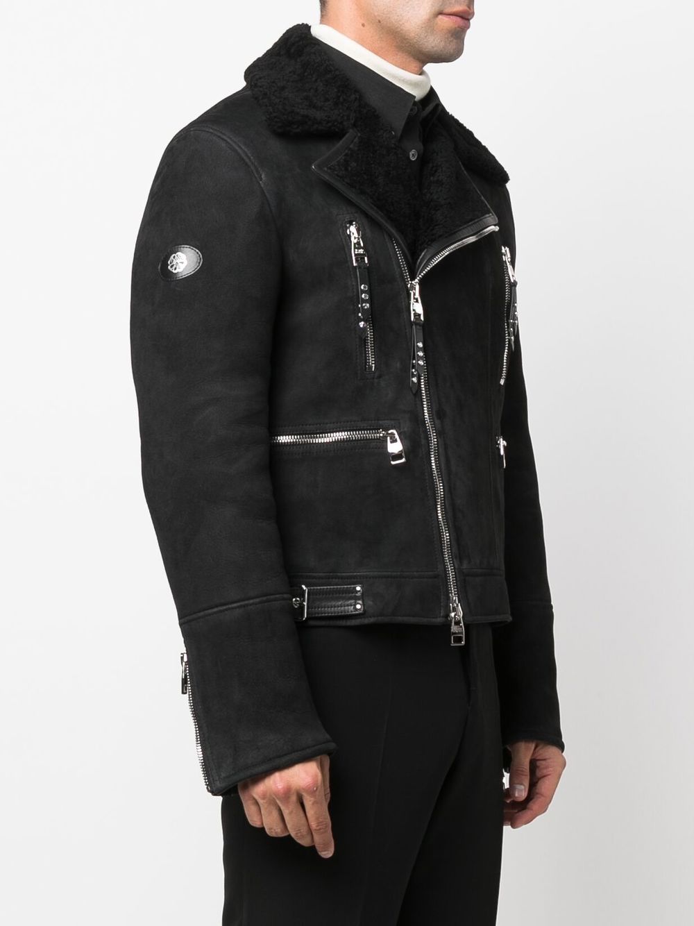 Alexander McQueen logo-patch shearling biker jacket