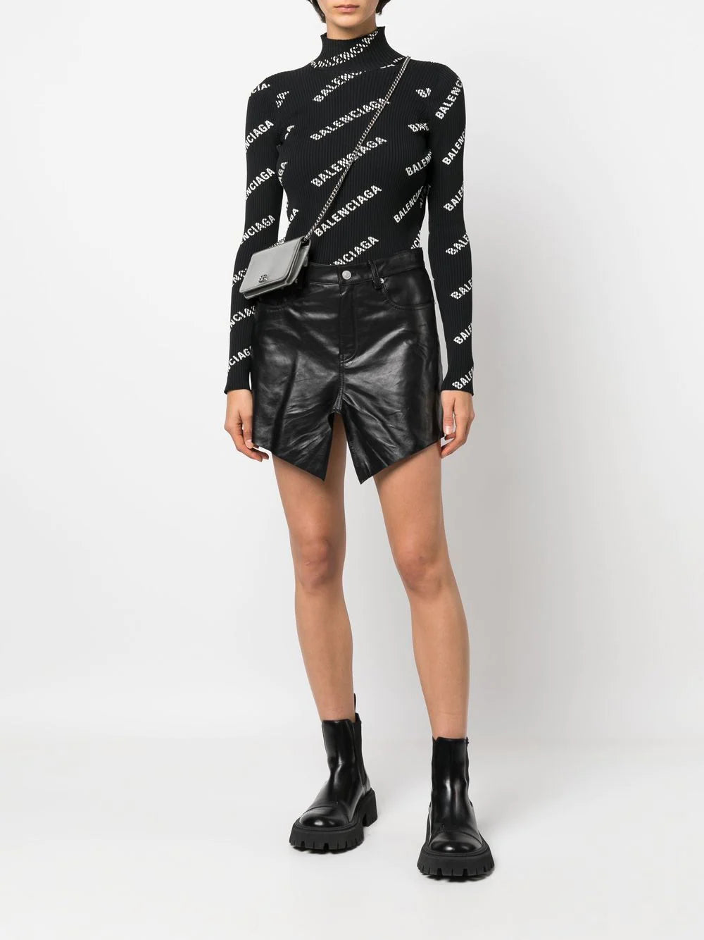 Balenciaga  Mini Cut-Up leather skirt