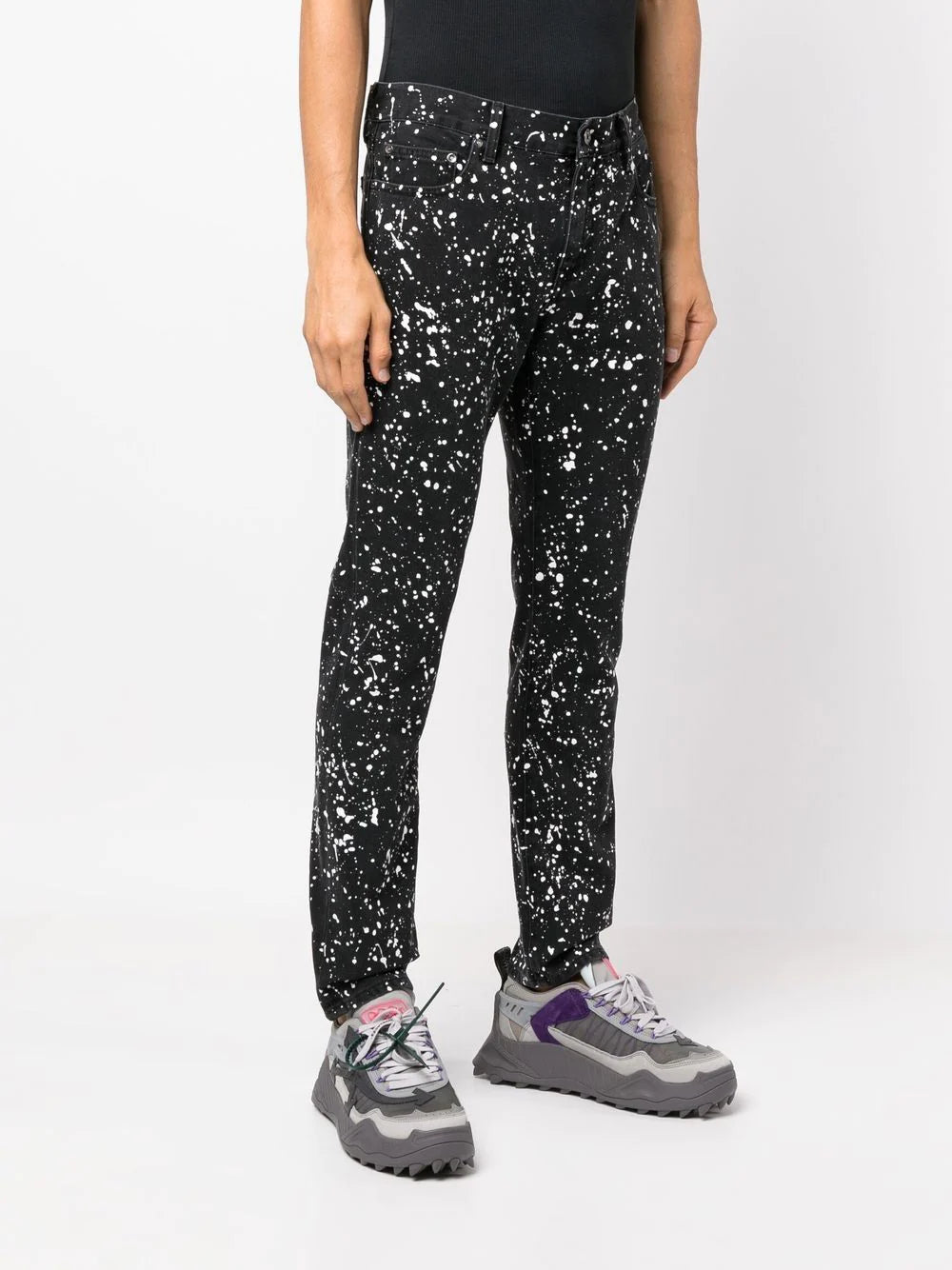 Off-white Diag-stripe paint-splatter skinny jeans