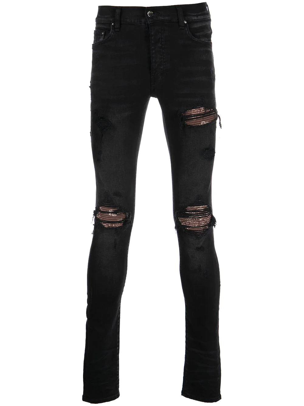 Amiri paisley-patch distressed skinny jeans
