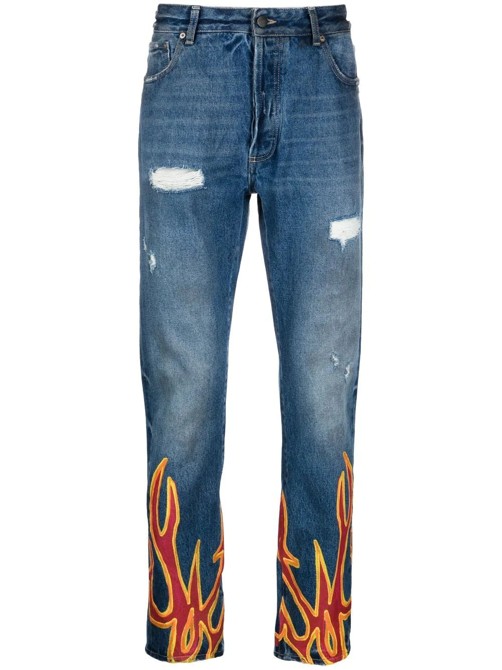Palm Angels Burning flame-print straight-leg jeans
