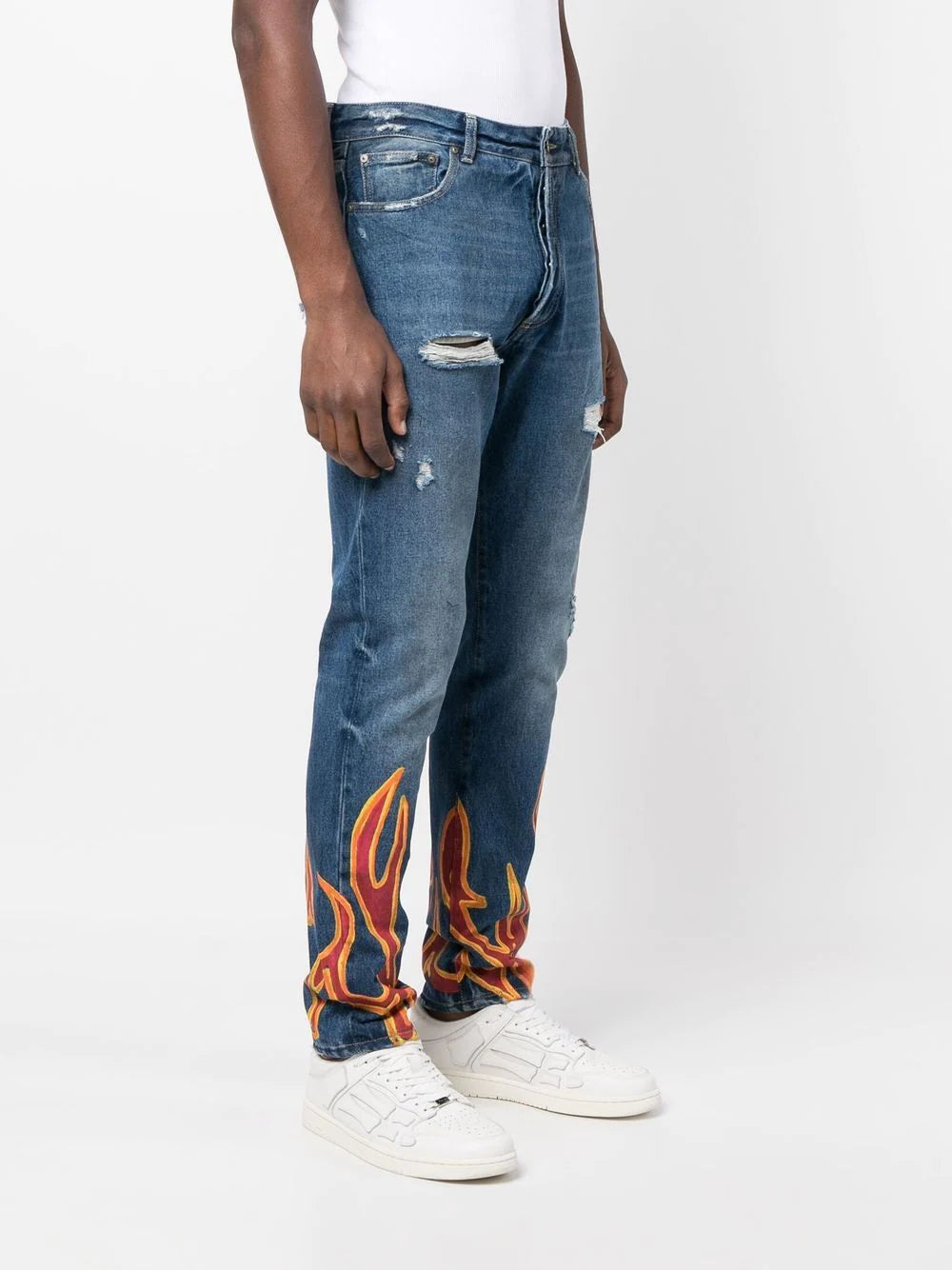 Palm Angels Burning flame-print straight-leg jeans