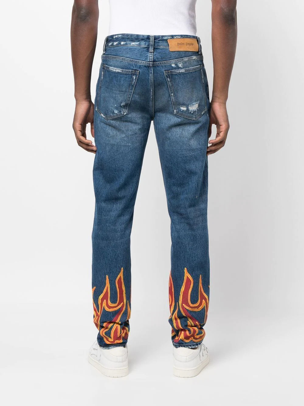Palm Angels Burning flame-print straight-leg jeans