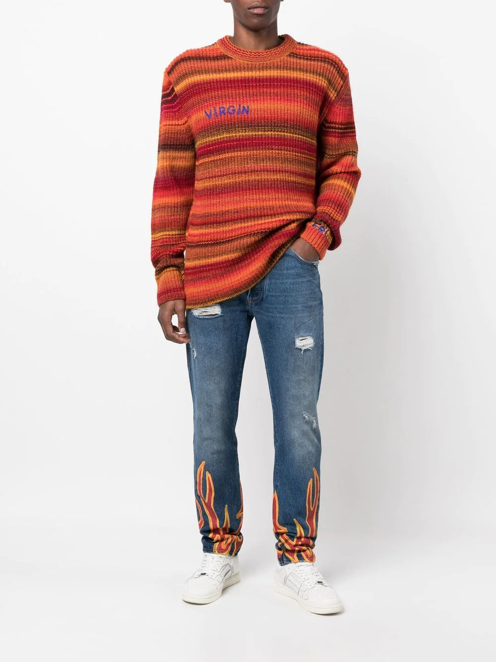 Palm Angels Burning flame-print straight-leg jeans