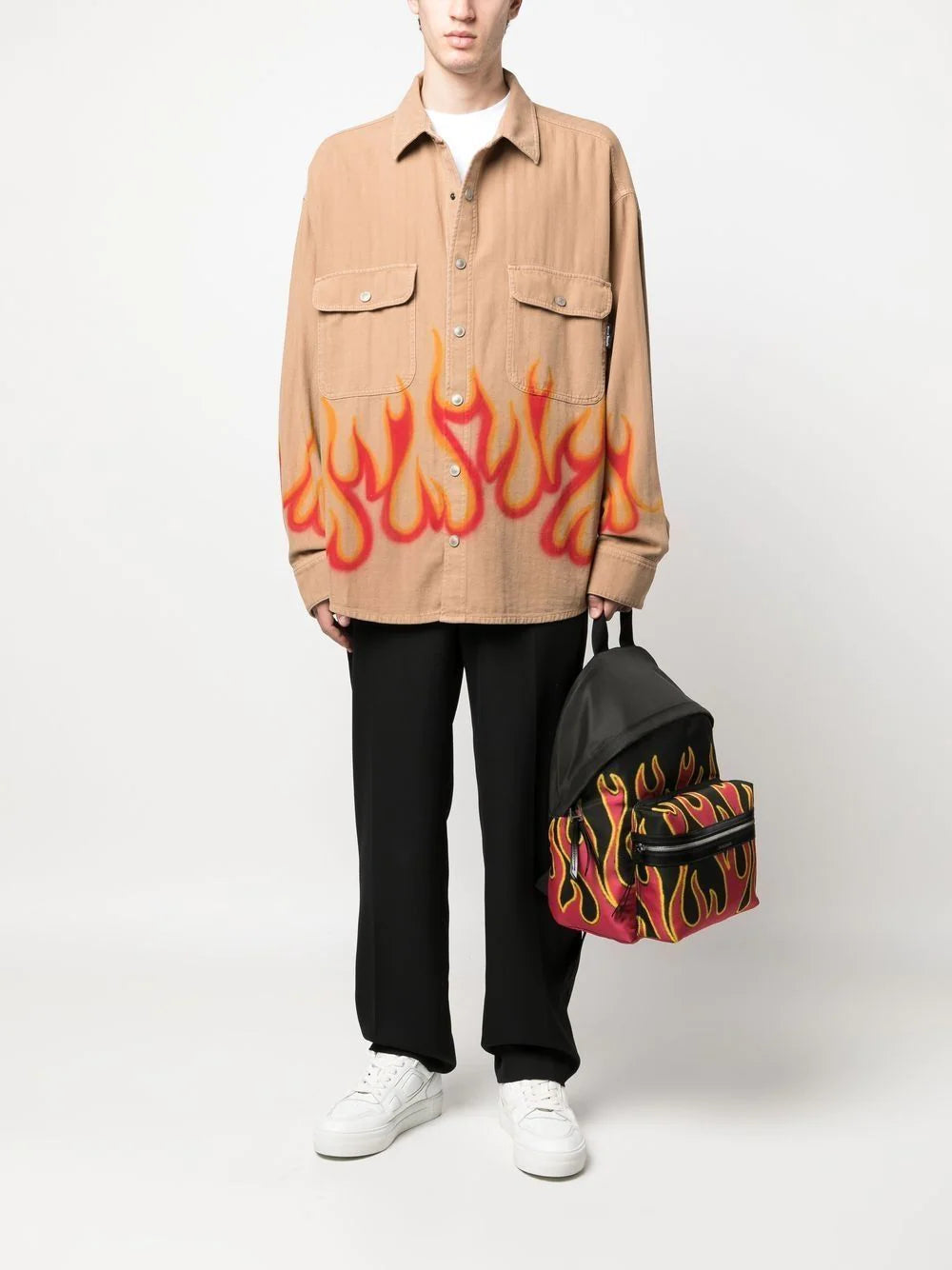 Palm Angels flame-print long-sleeve shirt