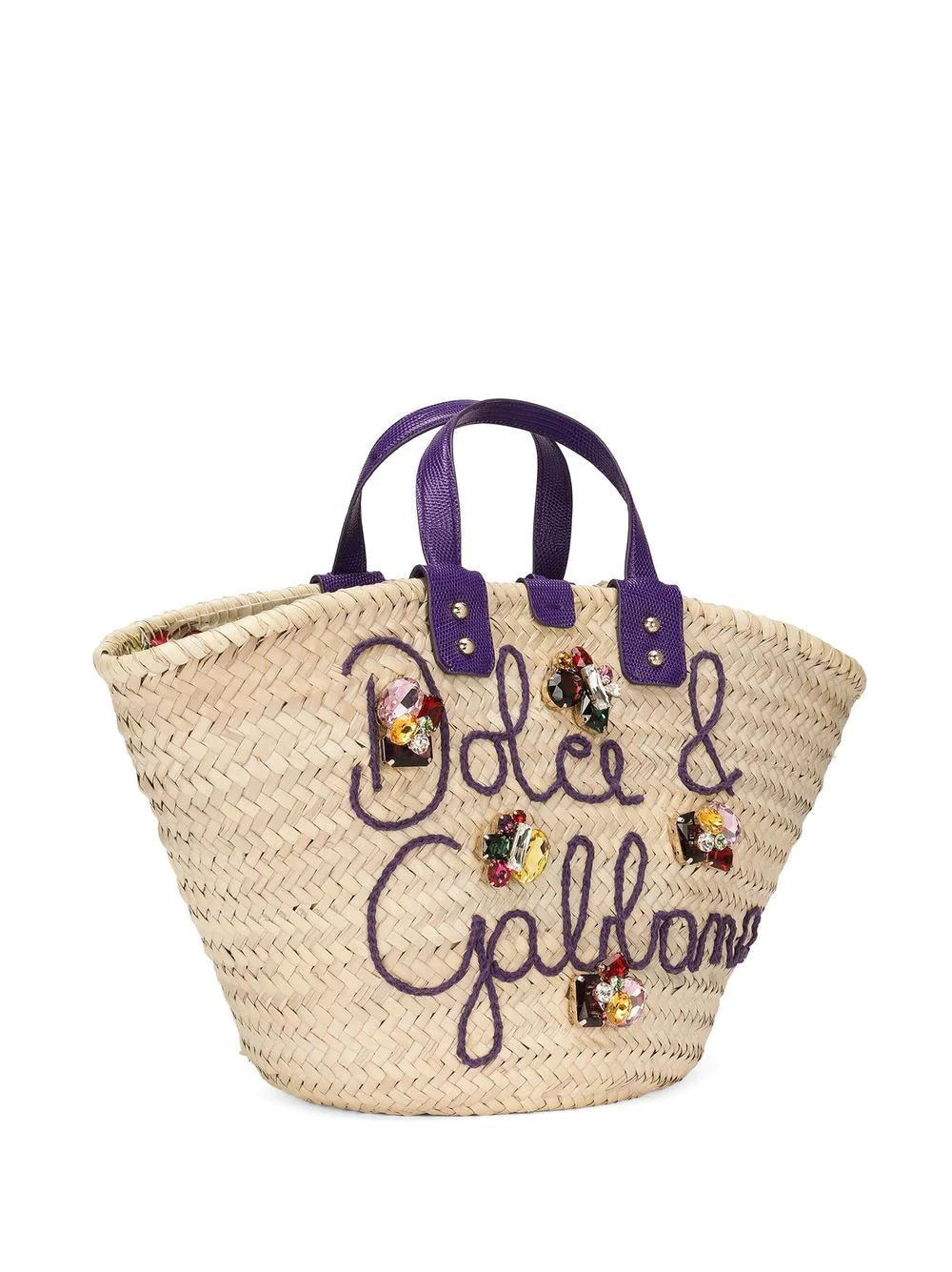 Dolce & gabbana logo-embroidered raffia tote bag