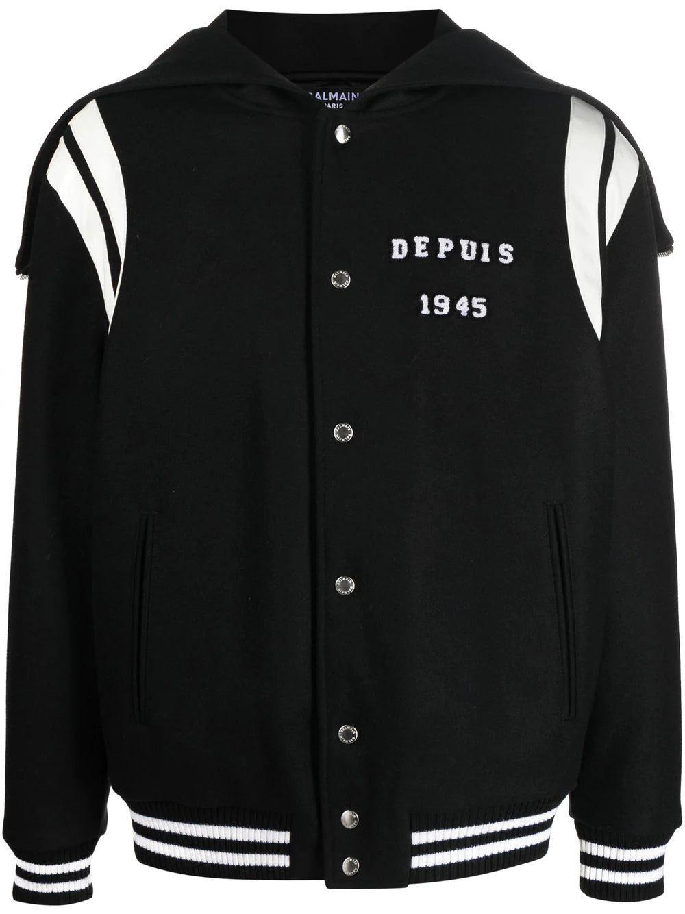 Balmain hooded wool varsity jacket