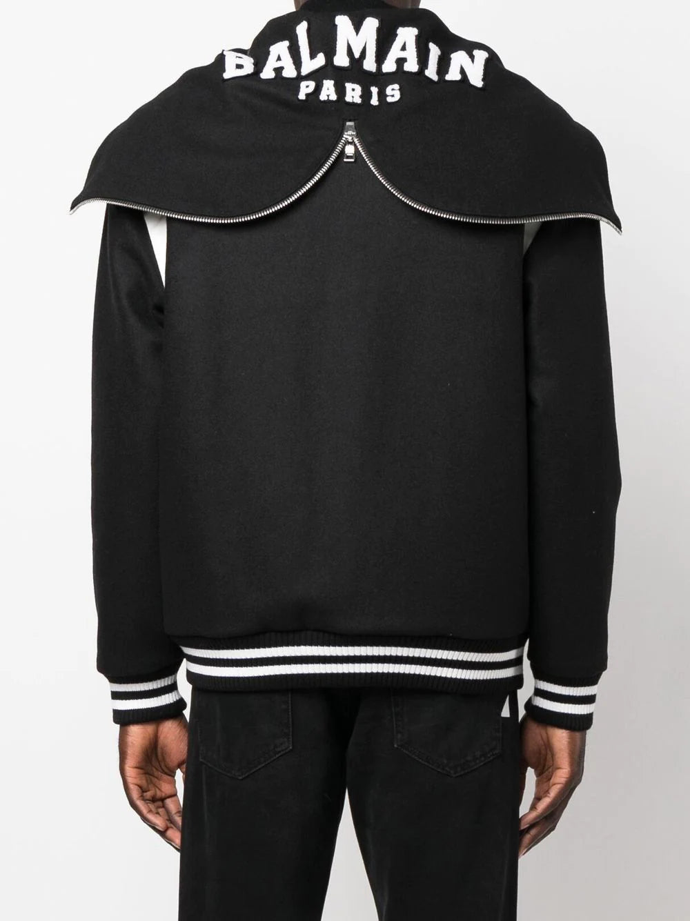 Balmain hooded wool varsity jacket