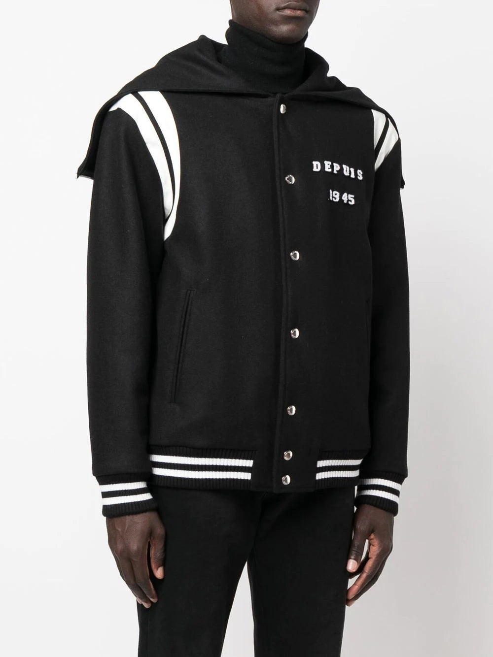 Balmain hooded wool varsity jacket