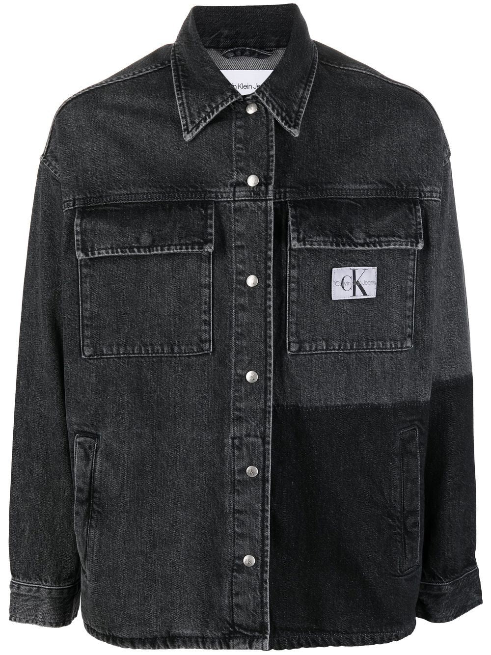 Calvin Klein logo-patch panelled denim shirt