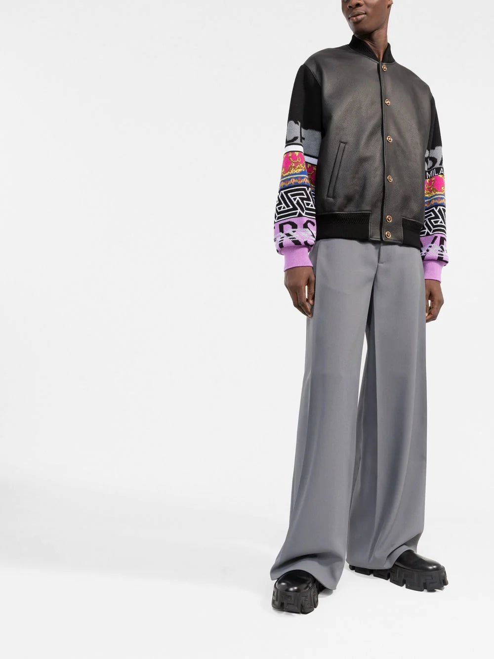 Versace contrast-sleeve leather jacket - Image 2