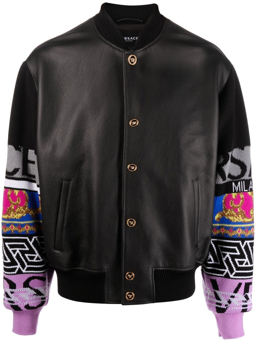 Versace contrast-sleeve leather jacket