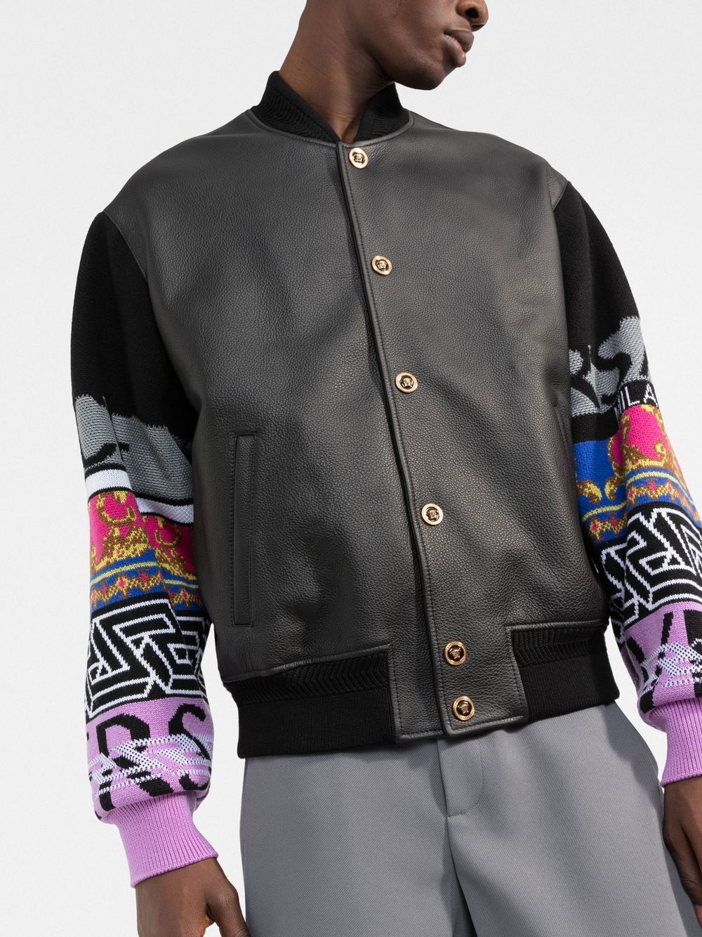 Versace contrast-sleeve leather jacket - Image 3