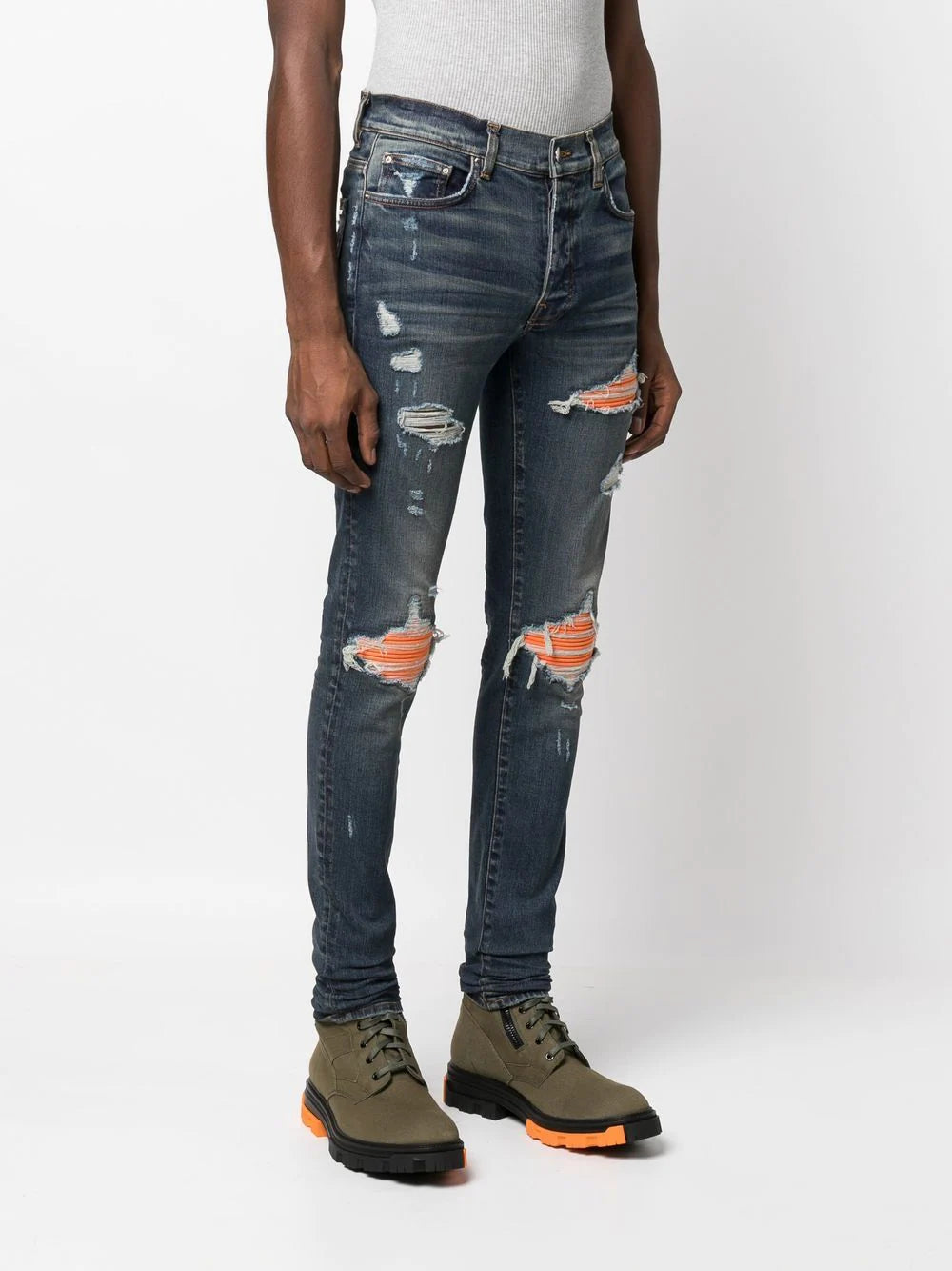 Amiri distressed panelled skinny jeans