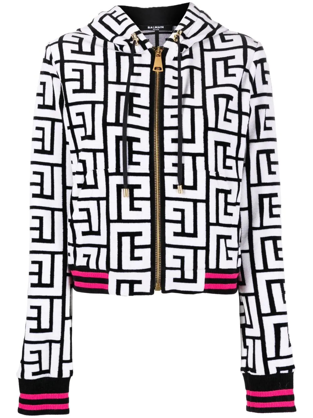 Balmain PB-monogram print zip-up hoodie