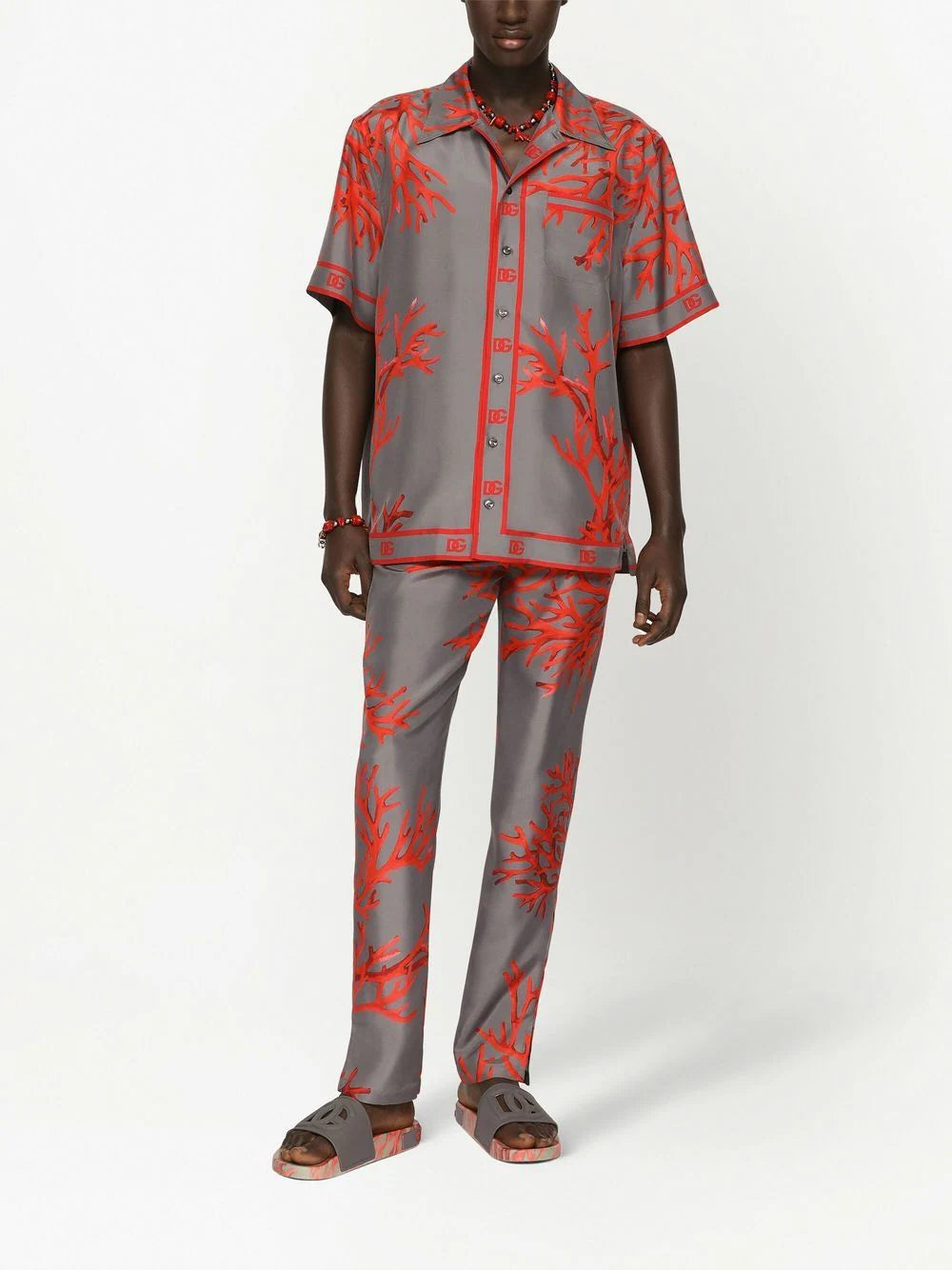 Dolce & gabbana Coral-print silk shirt
