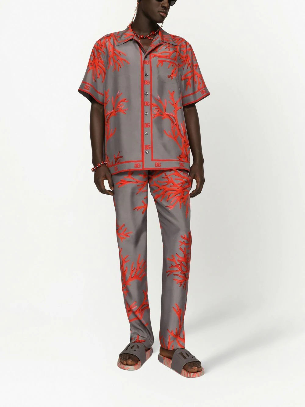 Dolce & gabbana Coral-print silk shirt