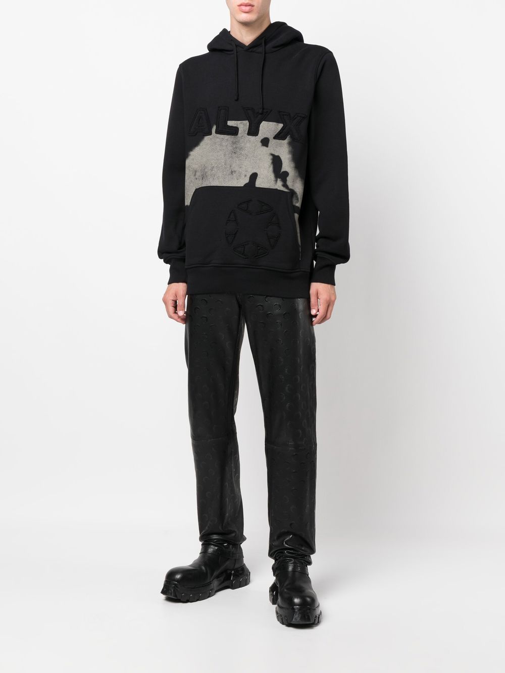 1017 ALYX 9SM  logo-embroidered cow-print hoodie
