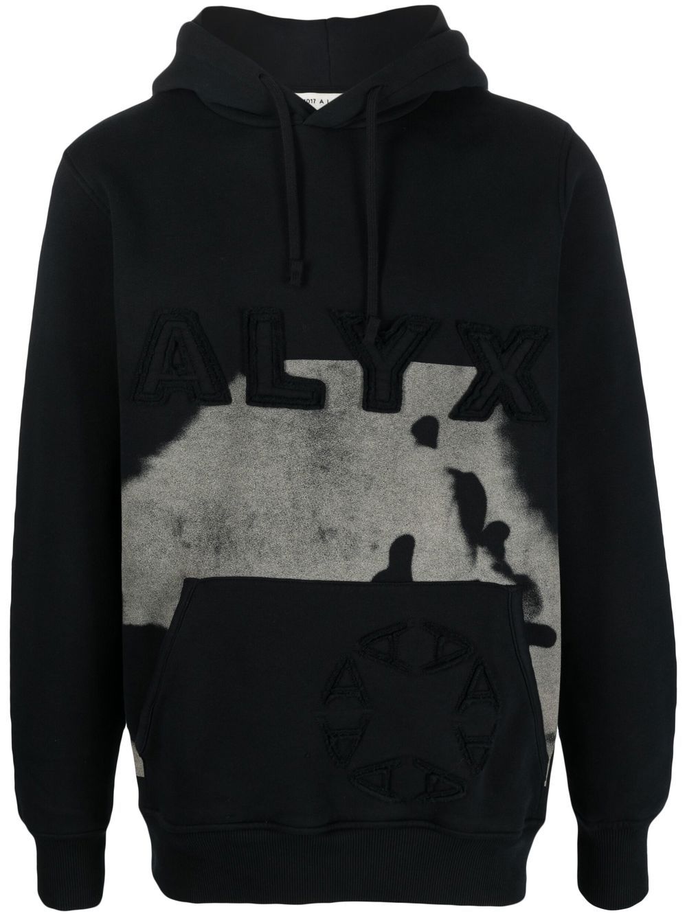 1017 ALYX 9SM  logo-embroidered cow-print hoodie