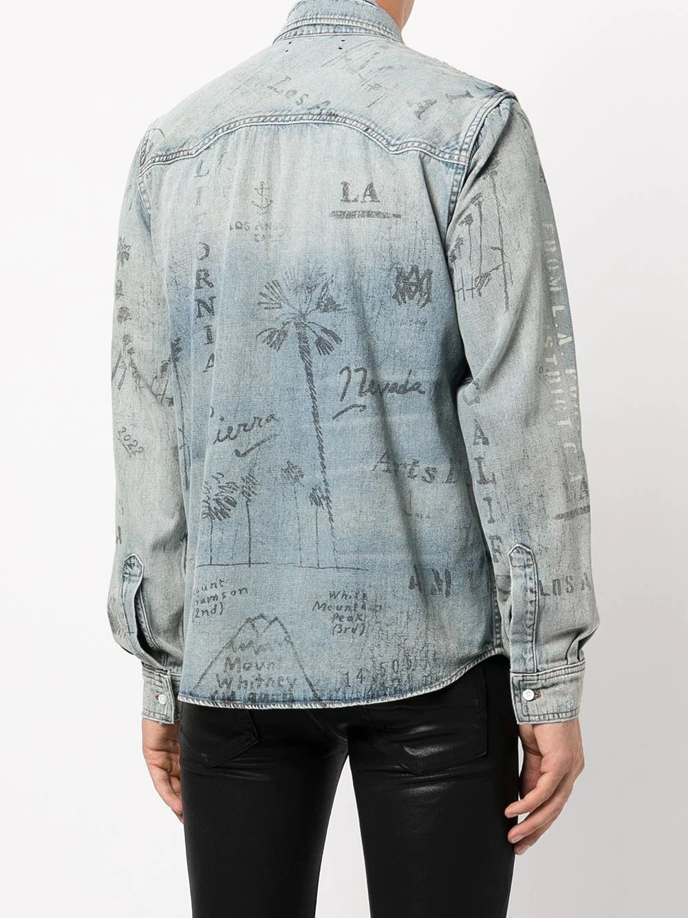 AMIRI distressed logo print denim shirt