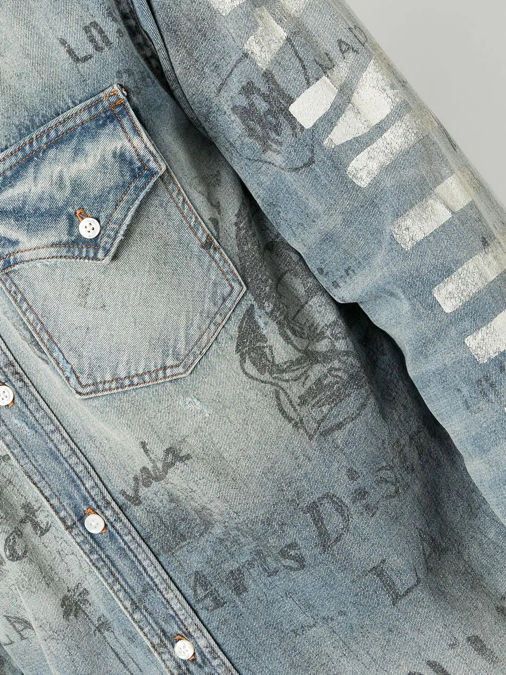AMIRI distressed logo print denim shirt