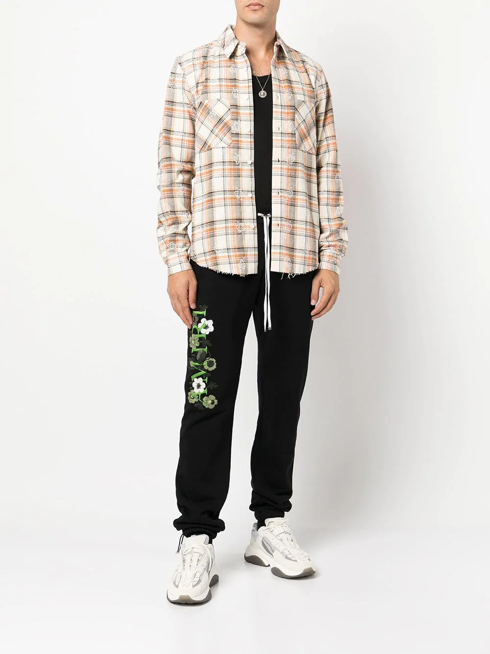 Amiri logo-print check pattern shirt