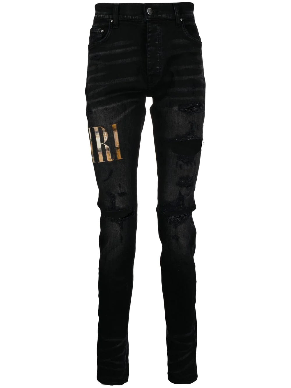 Amiri appliqué-logo distressed-effect slim-fit jeans