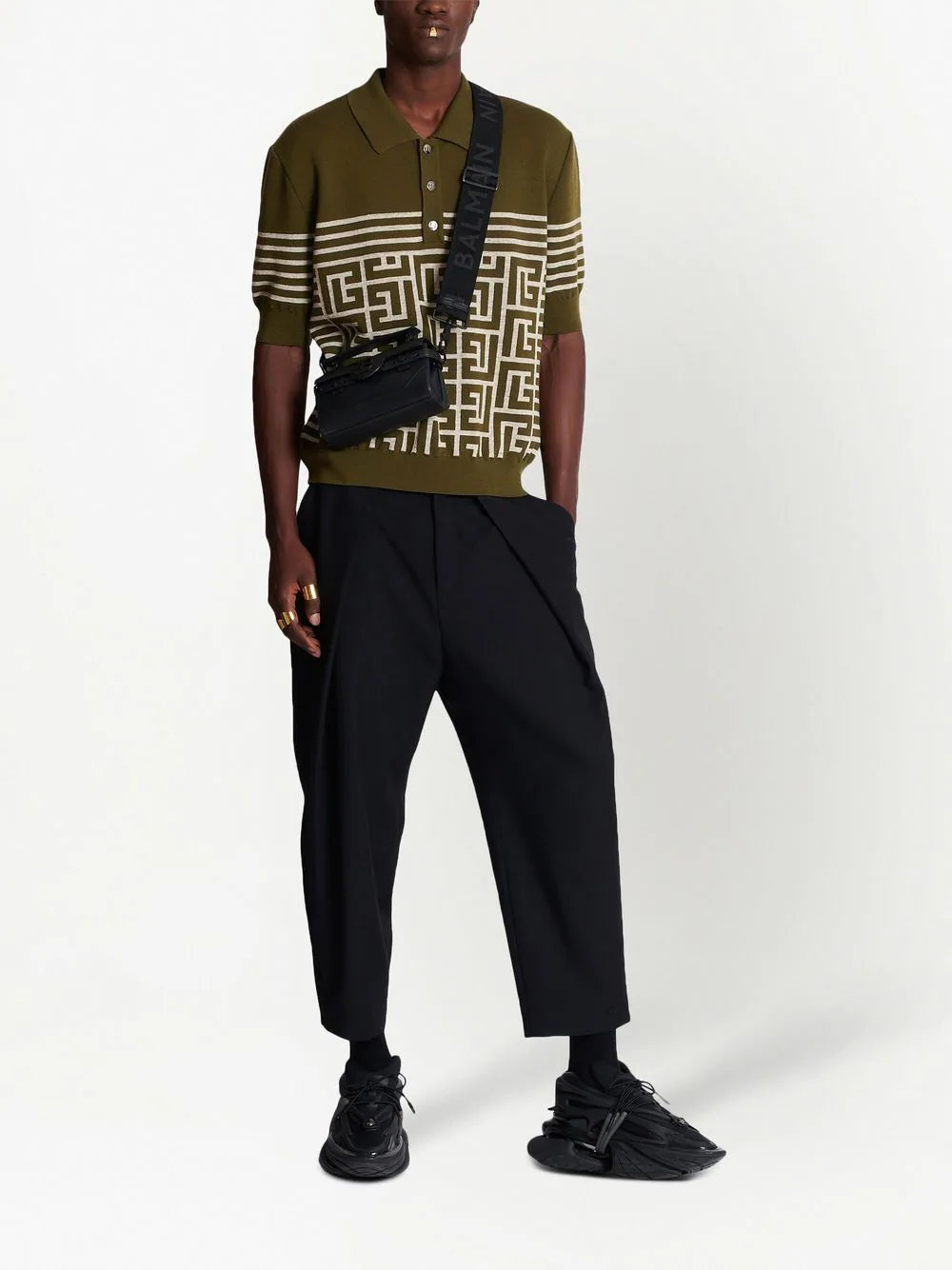 Balmain PB monogram-knit polo shirt